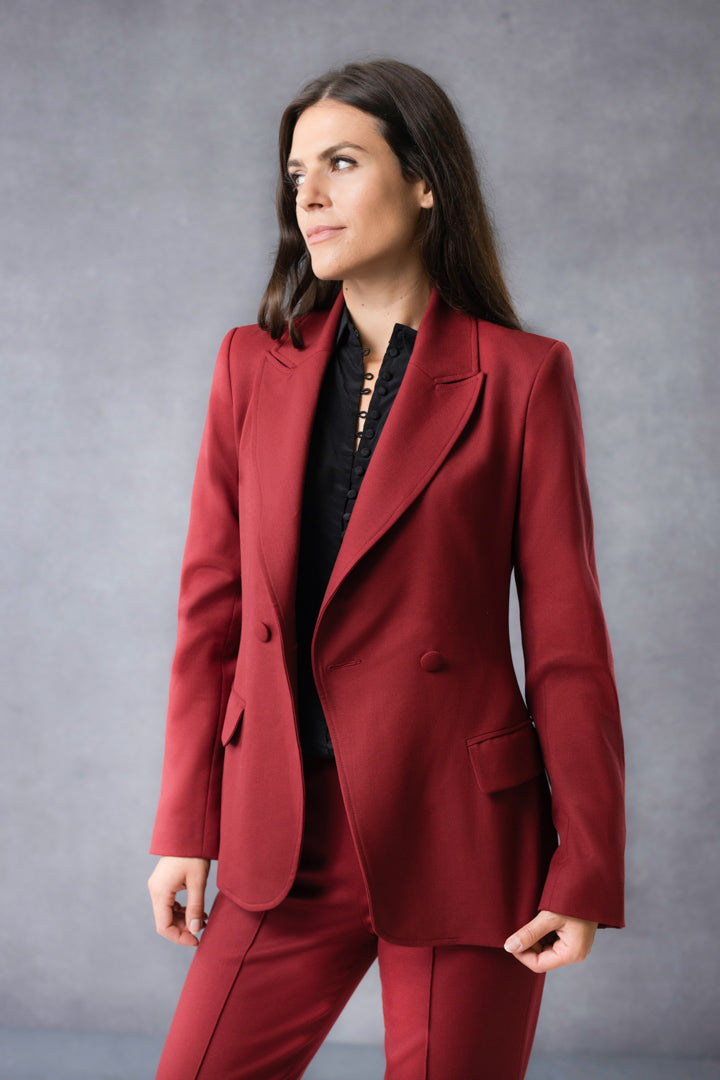 $1100 Theory Women's Red Classic Virgin-Wool 2 Button Suit Blazer Jacket  Size 4